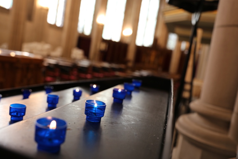 Blue candles in a church